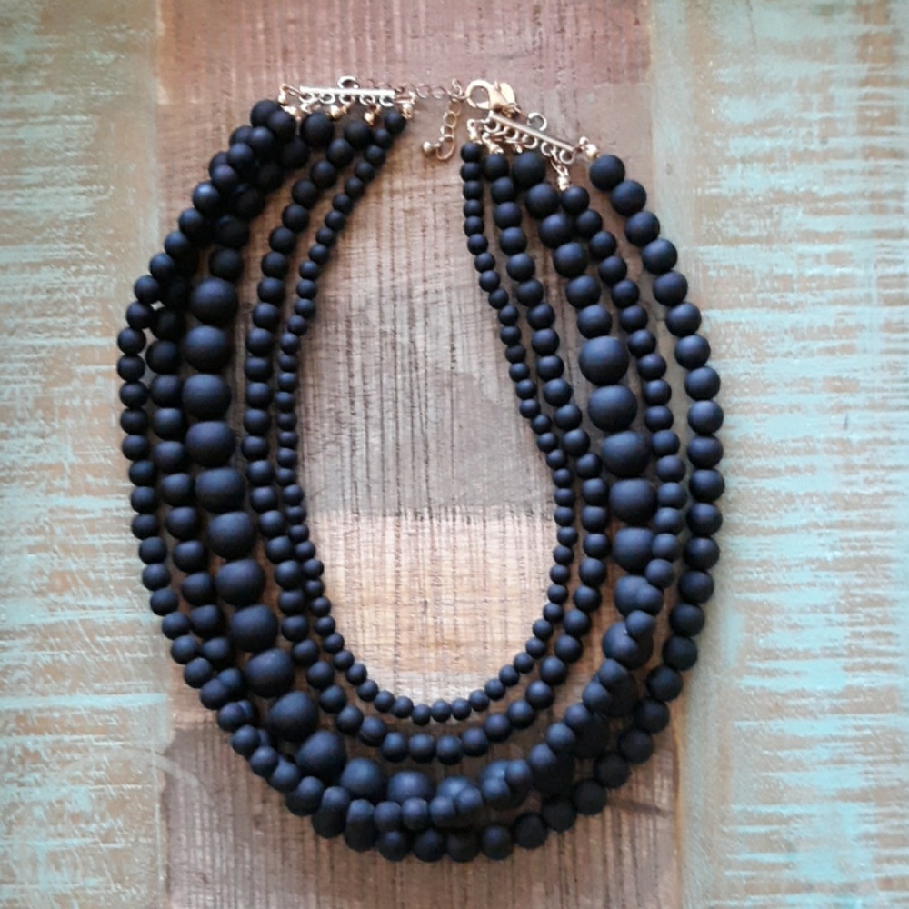 Matte black beaded necklace